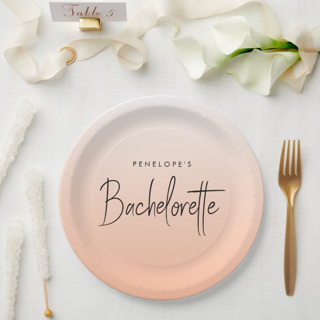 Assiettes En Carton Bachelorette | Coral Ombre Elegant Peach (Mariage)