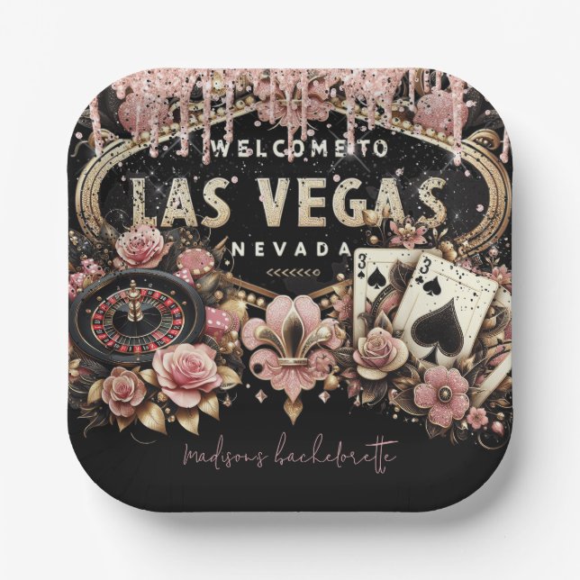 Assiettes En Carton Bachelorette de luxe personnalisée Las Vegas (Recto)