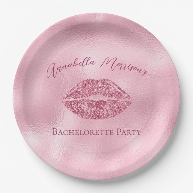 Assiettes En Carton Bachelorette de Parties scintillant rose glamour (Devant)