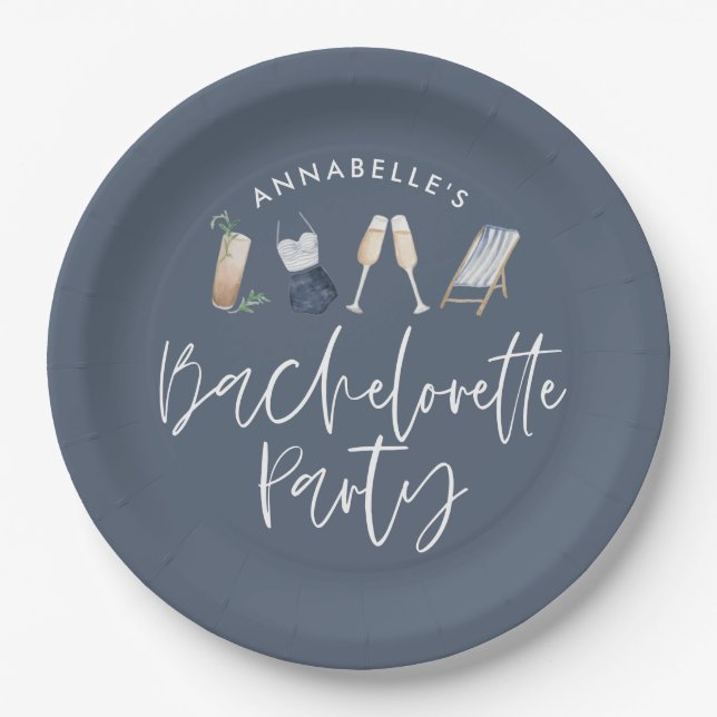 Assiettes En Carton Bachelorette de script de cocktail moderne girly b (Devant)