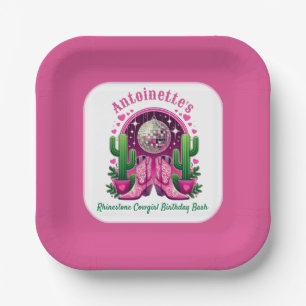 Assiettes En Carton Bachelorette Neon Pink Cowgirl Boots & Disco Ball