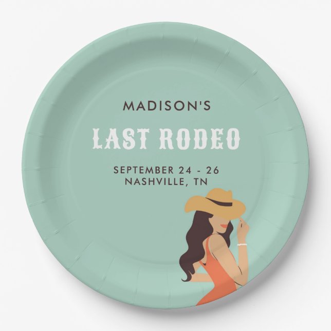 Assiettes En Carton Bachelorette Retro Sassy Dernier Rodeo Rose Vert (Devant)