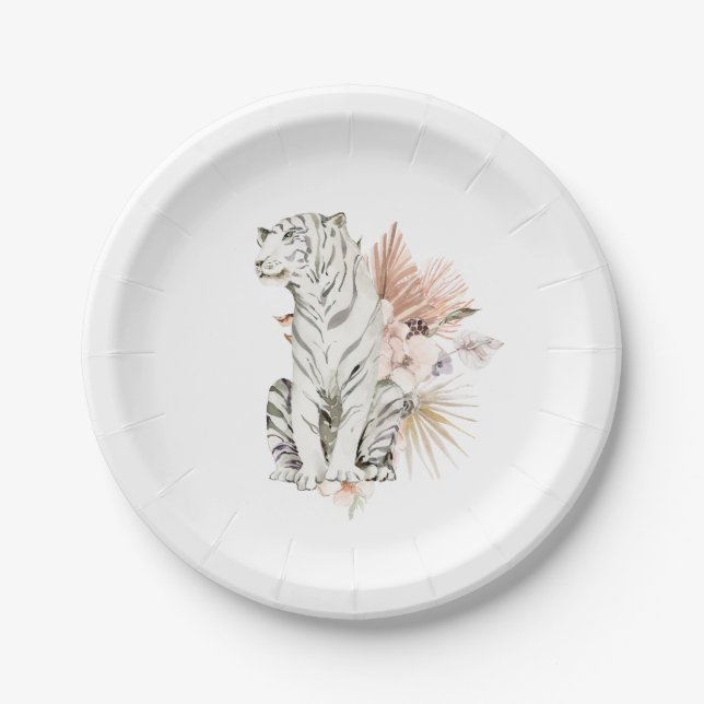 Assiettes En Carton Bachelorette Tropical Boho Tigers (Devant)
