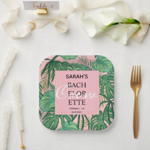 Assiettes En Carton Bachelorette Tropical Rose Palm Exotique