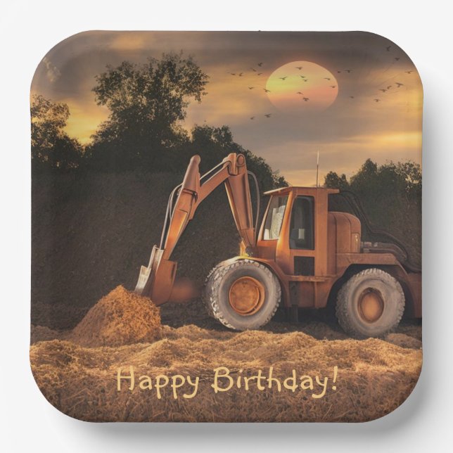 Assiettes En Carton Backhoe Joyeux anniversaire (Recto)