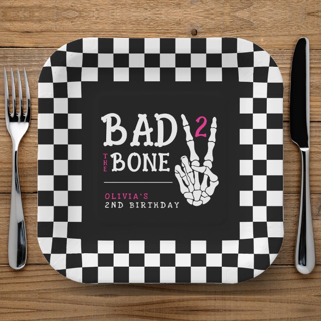 Assiettes En Carton Bad 2 the Bone Skeleton Pink 2nd Birthday Party (Bad 2 the Bone Skeleton Pink 2nd Birthday Party Paper Plates
)