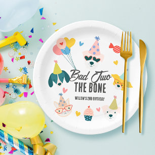 Assiettes En Carton Bad Two Bone Dogs & Cat Balloons 2e anniversaire