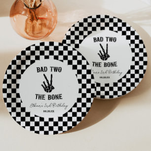 Assiettes En Carton Bad Two The Bone Skeleton 2e fête d'anniversaire