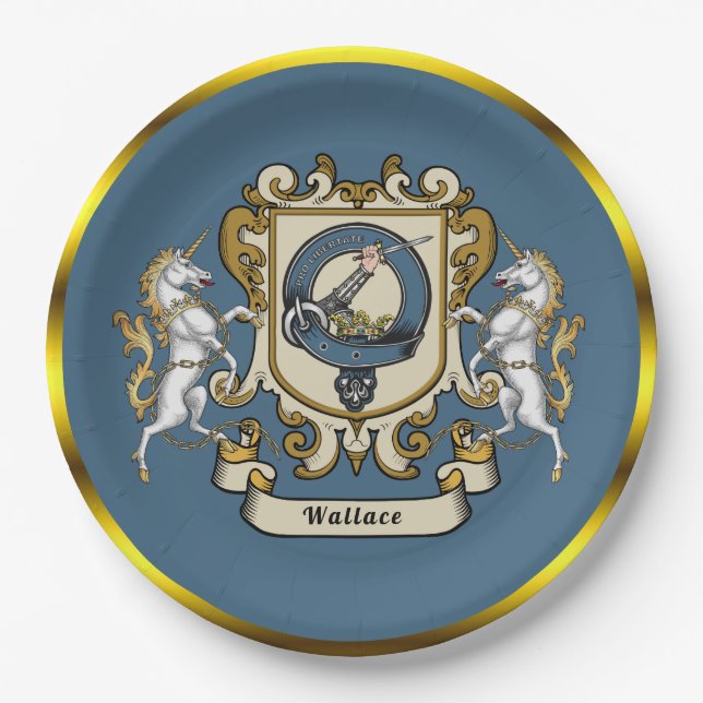 Assiettes En Carton Badge Clan Wallace Bleu Plaque Papier Personnalisé (Devant)
