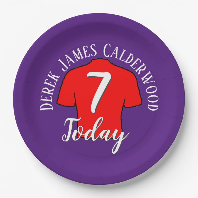 Assiettes En Carton Badge de football 7e anniversaire pour personnalis (Devant)