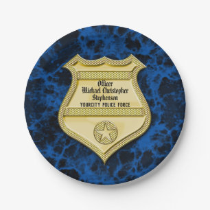 Assiettes En Carton Badge Marbre Police Graduation/Retraite Party