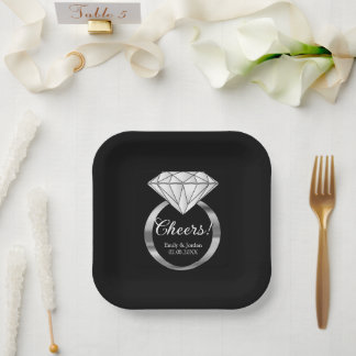 Assiettes En Carton Bague de mariage diamant Cheers Texte personnalisé