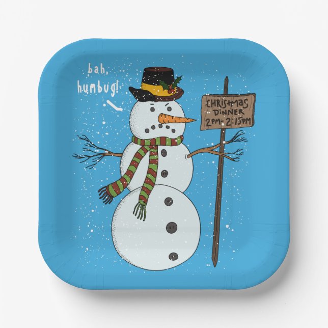 Assiettes En Carton Bah Humbug Grumpy Christmas Snowman Introduire (Recto)