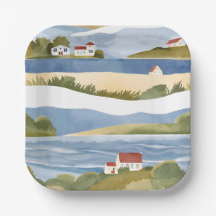 Assiettes En Carton Baie de Cape Cod   Aquarelle du littoral océanique