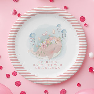 Assiettes En Carton Baignade Rose Baleine Méduse Fille Baby Shower