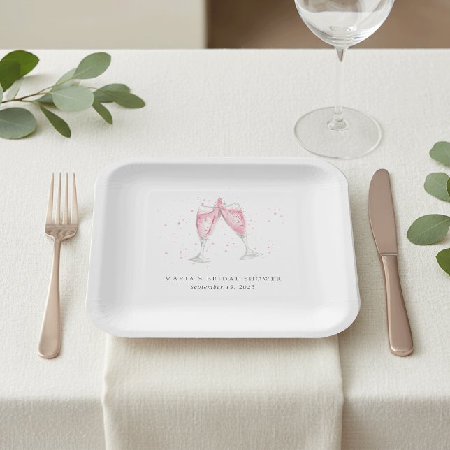 Assiettes En Carton Baigne de Champagne Rose Personnalisée pour la Mar (Créateur téléchargé)