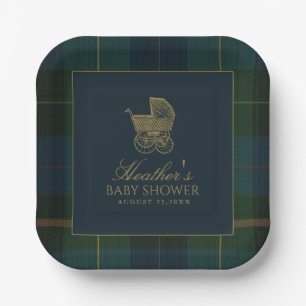 Assiettes En Carton Baignée de bébé classique à carreaux vert foncé et