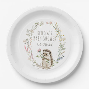 Assiettes En Carton Bain de bébé aquarelle hérisson bois rustique