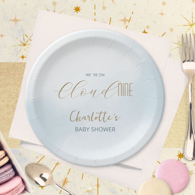 Assiettes En Carton Bain de bébé Cloud 9 Bleu Céleste (Cloud 9 Celestial Blue Baby Shower Paper Plates ©Susanne Sachers - Sunny Mind 🌞)