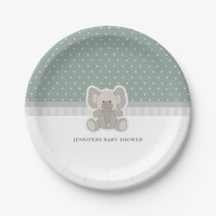 Assiettes En Carton Bain de bébé éléphant vert à pois