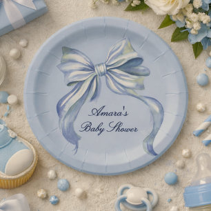 Assiettes En Carton Bain de bébé garçon à l'arc bleu élégant aquarelle