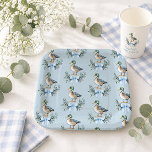 Assiettes En Carton Bain de bébé garçon canard colvert bleu Baby Showe