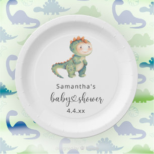 Assiettes En Carton Bain de bébé garçon dinosaure aquarelle