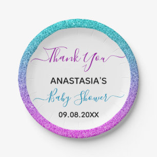 Assiettes En Carton Bain de bébé Merci Bleu Violet Coloré Lumineux