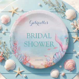 Assiettes En Carton Bain de sirène à l'aquarelle océan rose rêveur pou
