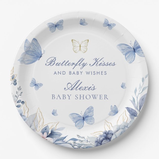 Assiettes En Carton Baisers à papillon et voeux de bébé Baby shower ga (Devant)