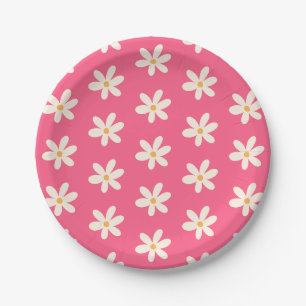 Assiettes En Carton Baisers blancs sur Hot rose Retro y2k Preppy Flora