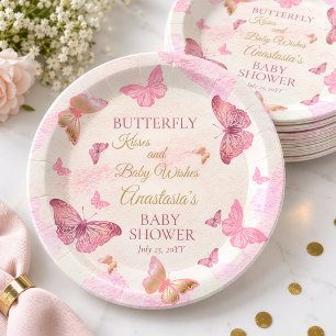 Assiettes En Carton Baisers de papillon et vœux de bébé Fille Baby Sho