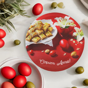 Assiettes En Carton Baklava de Pâques grecque avec des œufs et des lis
