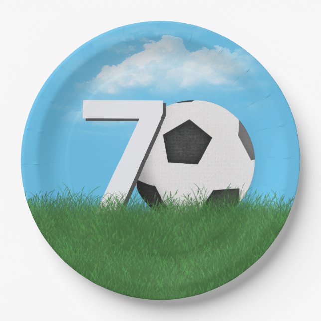 Assiettes En Carton Bal De Football 70e Anniversaire En Grass Vert (Devant)