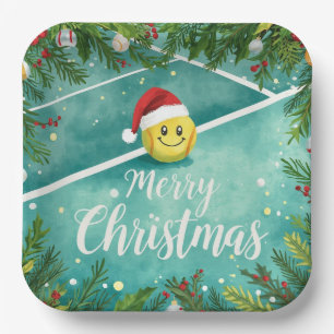 Assiettes En Carton Bal de tennis avec Santa Hat sur le court Noël