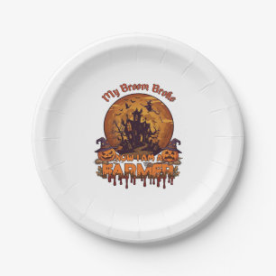 Assiettes En Carton Balai Brisé Ferme Halloween Sorcière Maison Hantée