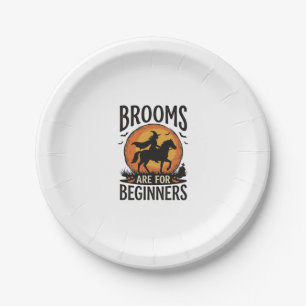 Assiettes En Carton Balais pour débutants sorcière Halloween vintage D