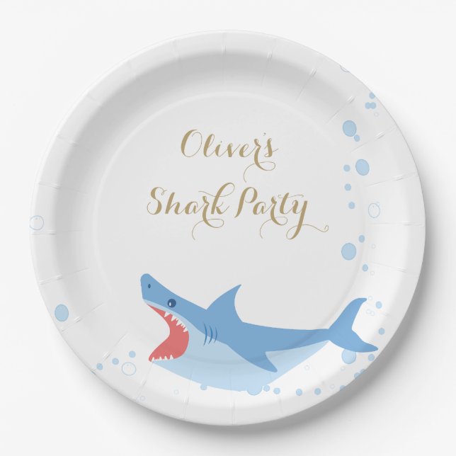 Assiettes En Carton Balayage de la fête d'été de requin Anniversaire d (Devant)