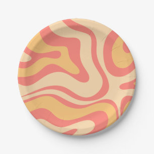 Assiettes En Carton Balayage liquide rétro Abstrait Motif rose jaune