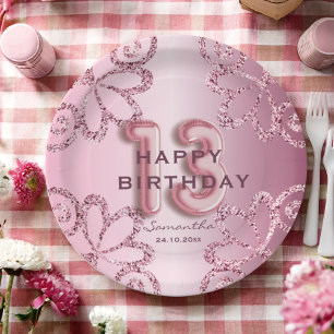 Assiettes En Carton Balcon et Parties scintillant rose moderne 13e ann