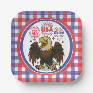 Assiettes En Carton Bald Eagle avec Fireworks - USA 250 ans 1776-2026
