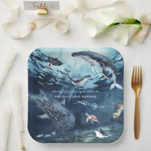 Assiettes En Carton Baleine à bosse   Fête d'anniversaire océanique