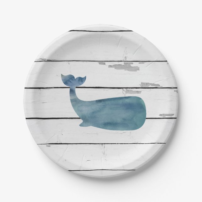 Assiettes En Carton Baleine Bleue Nautical Beach Shiplap (Devant)