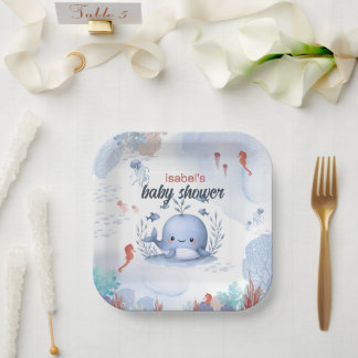 Assiettes En Carton baleine bleue sous baby shower marin