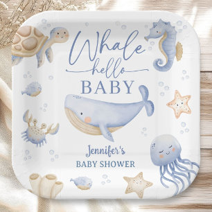 Assiettes En Carton Baleine Bonjour Baby Shower Garçon Océan Bleu