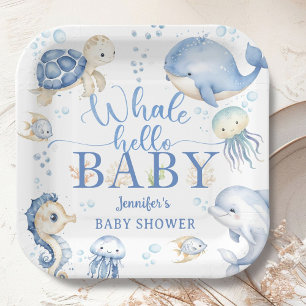 Assiettes En Carton Baleine Bonjour Baby Shower Garçon Océan Bleu