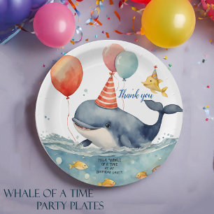 Assiettes En Carton Baleine d'un garçon du temps Anniversaire Merci
