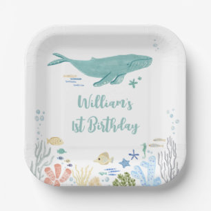 Assiettes En Carton Baleine sous la mer 1er anniversaire