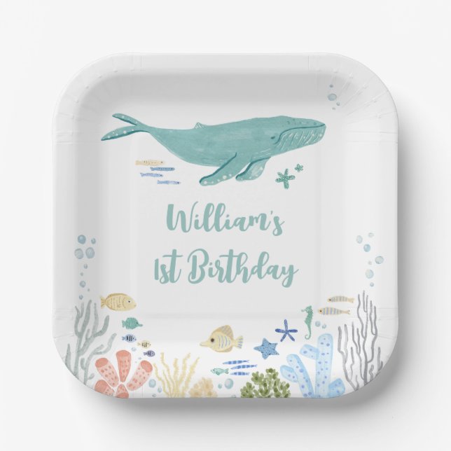 Assiettes En Carton Baleine sous la mer 1er anniversaire (Recto)