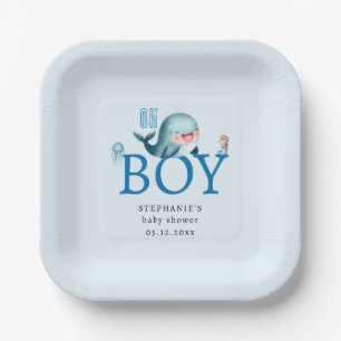 Assiettes En Carton Baleine sous la mer Aquarelle Sweet Boy Baby showe